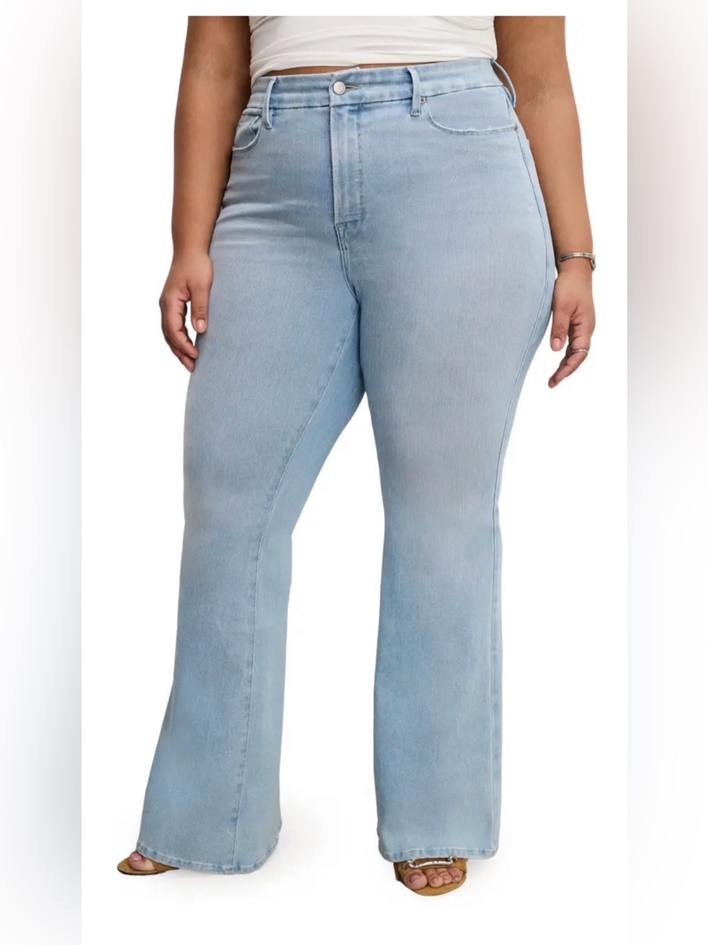 Good American Soft-Tech mid rise skinny Legs Flare blue Jeans size 28